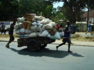 Guy pulling carts are everywhere in Kenya